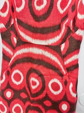 VTG Tory Burch Retro Orange Brown White Abstract Sleeveless 10 Linen Dress